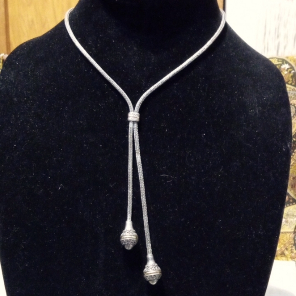 Sterling Silver Double Gold Ball Adjustable Lariat Necklace Bali/ 14kt, 9.25
